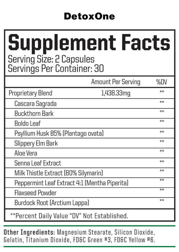 DetoxOne Supplement Facts